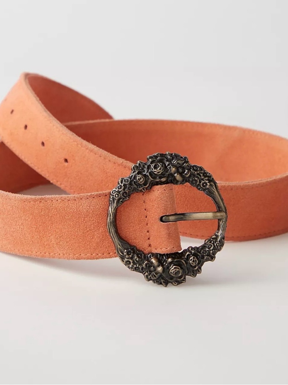 Free People Sabine Suede Ornate Buckle Belt in Brown Size Medium NWT